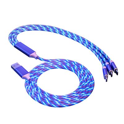 China Multifunctional Speed ​​Metal Flame Car Fast Charging Charger, Mobile Phone Charging Cable, 3 in 1 Fast Charging Luminous Data Cable for sale