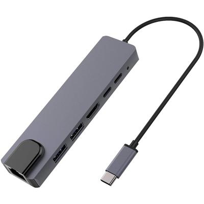 China Mobile Devices .desk computer type-c 6 in 1 hub USB3.0 USB2.0 c to usb type with hdtv PD3.0 charging HUB rj45 for sale