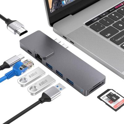 China Type-C Hub 8-in-1 USB 3.0 PD Hub Mobile Devices .desk Computer Card Read 4K HD RJ45 HUB Docking Station Type-C for sale