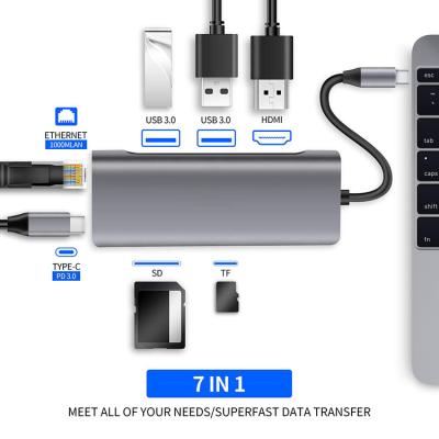 China Mobile Devices .desk C Computer Type 7 in 1 PD Charging USB C Hub Factory Direct USB3.0 for sale