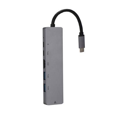 China Mobile Devices .desk computer type-c 6 in 1 hub USB3.0 USB2.0 hub ethernet type c to usb with HD PD3.0 charging HUB rj45 for sale