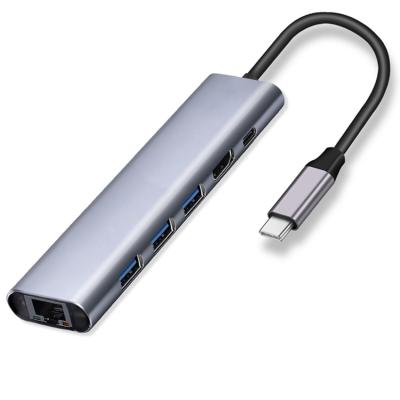 China High Quality Mobile Devices .desk Computer Six-in-One Full Function USB C HUB 1000Mbps Wired Ethemet Six-port Hub for sale