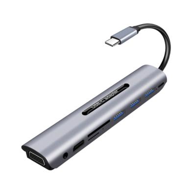 China Mobile Devices .desk Computer TF Card Reader HUB 9 HUB 9 High Quality Audio 3.5mm Type-C to HD VGA USB3.0 SD Type-C HUB for sale