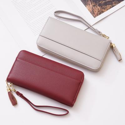 China Waterproof Long Women's Cross - Body Wallet Female Clips Tassel Coin Purse Card Holder Slim Wallets Two Layer Zipper Open Clutch Bag for sale