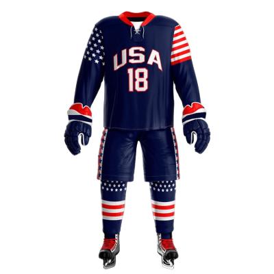 China Anti UV Fading Comfortable And No Breathable Hockey Jersey Sets Sublimation Team Name Logo High Quality Ice Hockey Uniform for sale