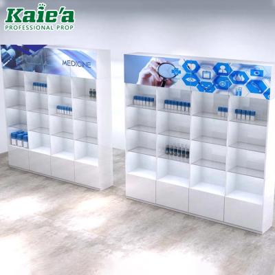 China Pharmacy Shop Display Pharmacy Design Division Store Furniture Wooden Glass Display Cabinet for sale