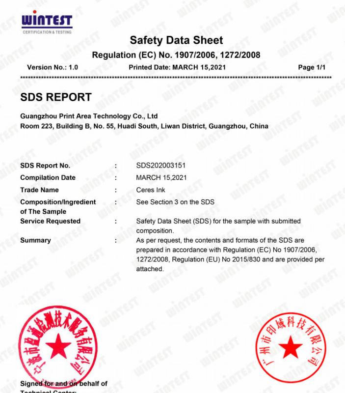 Offset ink Msds - Guangzhou Print Area Technology Co.Ltd