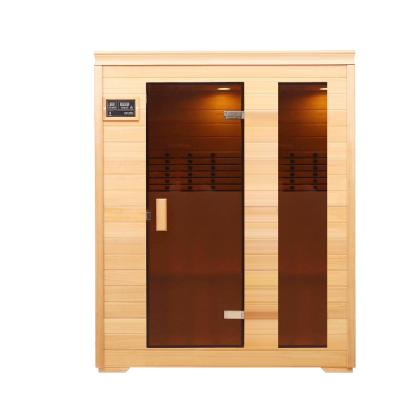 China Computer Control Panel Newly Designed Wooden EMF Sauna Double Controller Smart Low EMF Three Person Room for sale