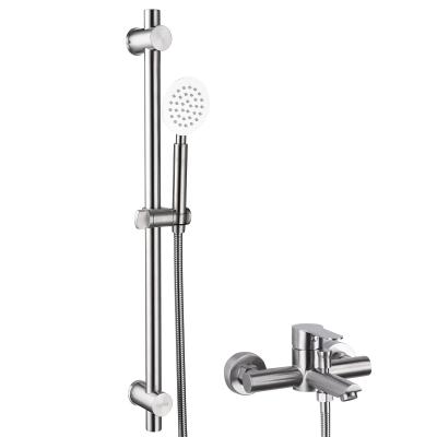 China With Slide Bar Ciencia Wall Mount Tub Shower Set Stainless Steel Tub Filler Faucet With Hand Shower Head And Slide Bar Brushed Nickel, SNA516F for sale