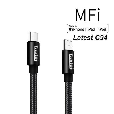 China IOS System TKETAI USB Type C 8pin to Cable 3ft MFi Certified Supply Nylon Cable Current Fast Charging for IPhone for sale