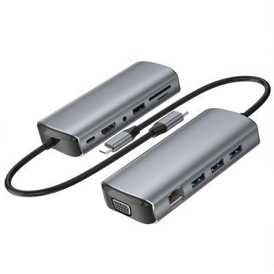 China Charging+Data Transfer+Video output high quality ribbon 11 ports usb c to palladium USB 3.0 HDM VGA sd TF 11 docking station in 1 USB hub for PC d 'laptop for sale