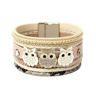 China Wholesales FASHIONABLE Diamond-encrusted Magnetic Clasp Bracelet With Owl Embellished Bohemian Ladies Bracelet Creative Jewelry for sale