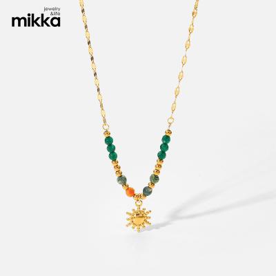 China Real SY 18k Gold Necklace Jewelry Trendy Genuine Yellow Gold Sun Sun Pendant Necklace With Beaded Chain for sale