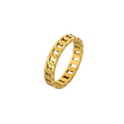 China Simple Punk Fashion Stainless Steel Trendy Thick Crescent Twisted 18K Gold Plated Women Ring Set Jewelry for sale