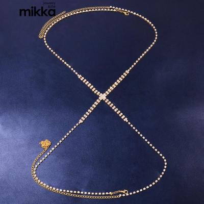 China Newest Newest Jewelry Bikini Chain Bra Cross Jewelry Beach Fashionable Rhinestone Belly Chain Rhinestone Body For Women for sale