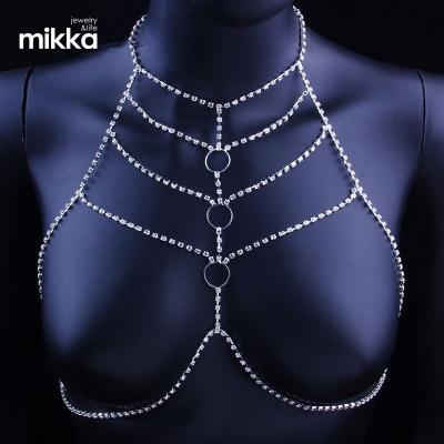 China Customized Fashionable Brand New Jewelry Alloy Chain Chest Sexy Skirt Set Diamond Chain Bra Women Body Jewelry for sale