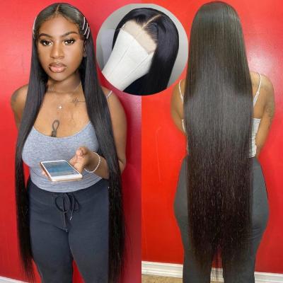 China Silky Straight Wave 150% Density Pre Plucked 4x4 Lace Front Wigs Straight Brazilian Hair Virgin Hair Lace Closure Wigs for sale