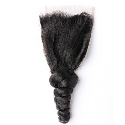 China Good Quality 100% Virgin Human Hair 4*4 Loose Natural Black Unprocessed Lace Closure Lace Closure Human Hair Wave Wave Hair for sale