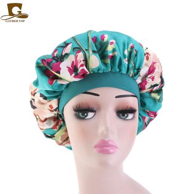 China Wholesale Picture Pattern Designer Satin Night Bonnets Sleep Cap Silky Hair Wrap Hoods Bathing Hat for sale