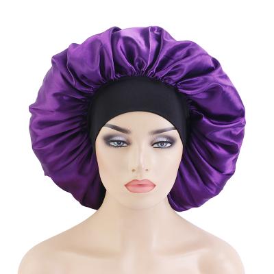 China High Quality Large Size Amazon Image Beauty Elastic Band Turban Sleep Hat For Women Satin Sleep Cap for sale