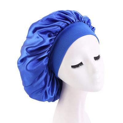 China Picture High Quality Elastic Band Hair Cover Hood Satin Sleep Cap Hood Large Size Wide Hairdryer 301-2 for sale