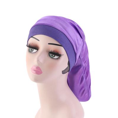 China JOINT Stripe Elegant Wide Women Plain Silk Beanie Basic Slouchy Caps Cheap Silky Slouch Pocket Long Hood For Girls TJM-11A for sale