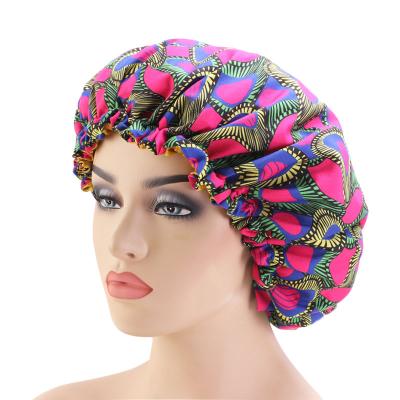 China Picture kente african print hair hood spa headband adjustable satin striped night sleep hat for sale