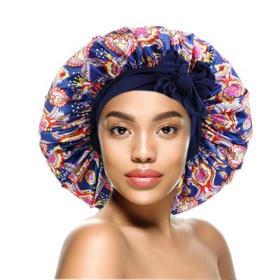 China Wholesale Colorful African Image Print Pattern Bowknot Satin Cowls With Tie Sleep Hood Hat For Women for sale