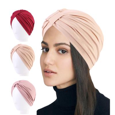 China DecorateÂ   Colorful Pre Tied Turban Headwrap Stretch Turban Hat Women Muslim Turban Hat For Women for sale