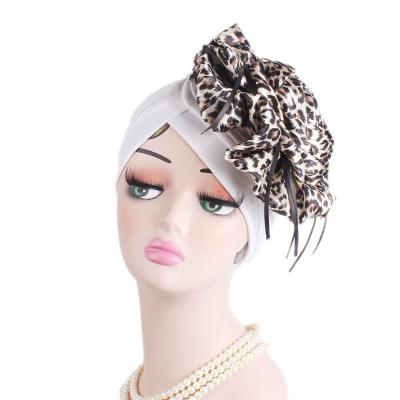 China Fashional Leopard Flower Pretty Lady New Luxury King Turban Hat Women Wedding Party Hat White Church CapTJM-24O for sale