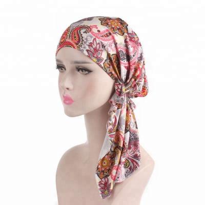 China COTTON& SPANDEX Custom Women's Fashion Muslim Turban Sleep Hair Hat Pre Tied Turban Hat TJM-311-295 for sale