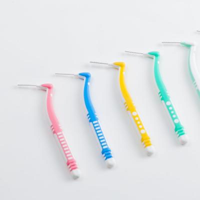 China Cleaning Teeth Gash Factory Price With ISO 16409 Short Handle High Quality Customizable Logo L Type Angled Interdental Brushes for sale