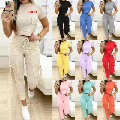 China Spring 2022 LXX Viable New Arrival Solid Color Women's Casual 2 Piece Set Women Sportswear 3xl Plus Size Short Sleeves Two Piece Suit for sale