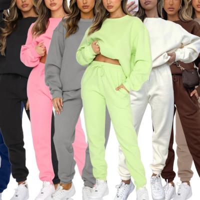 China LXX 2022 New Custom Logo Wholesale Cotton Long Sleeve Winter Women's Hoodies and Pants Set 2 Piece Jogger Sweatshirt Sweatpants QUICK DRY for sale