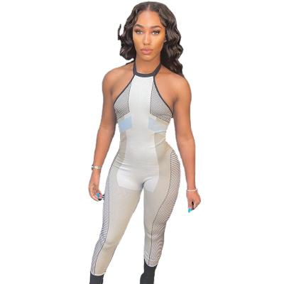 China 2022 Breathable High Quality Sexy Tight Bandage Halter Hollow Out Bodycon Sleeveless One Piece Jumpsuit for sale