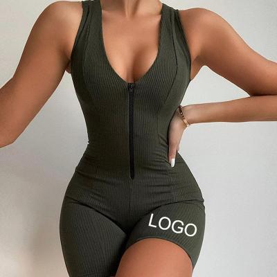 China LXX57custom logo jumpsuit solid QUICK DRY ladies classy jumpsuits for women zipper one piece jumpsuit knitted jumpsuit workout wear for sale