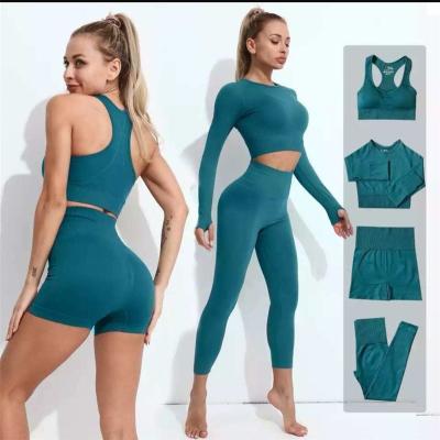 China 2021 Breathable LX677 Fitness Wear Sports Yoga Bra And Leggings Set Custom Workout Apparel Yoga Equipment For Women 4 Pieces for sale