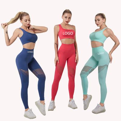 China Xuan308 QUICK DRY European and American Hot Sale One Shoulder Yoga Set One-Shoulder Sports Suit With A Hollow Women for sale