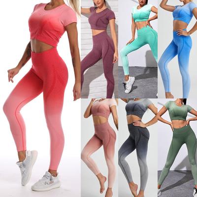 China Breathable Custom Long Sleeves Two Piece Gym Yoga Set Women Sportswear Butt Gaiters Crac! crack! place gym fitness seamless set for sale