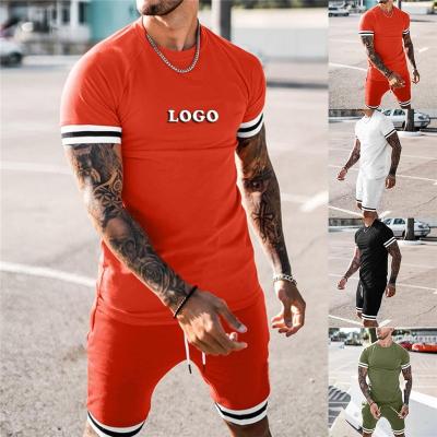 China LX1370 Men's Tracksuits Custom Logo Breathable Plus Size Patchwork Sweatsuit Summer Sport Polyester Jogging Set For Men Short Two Piece Set for sale