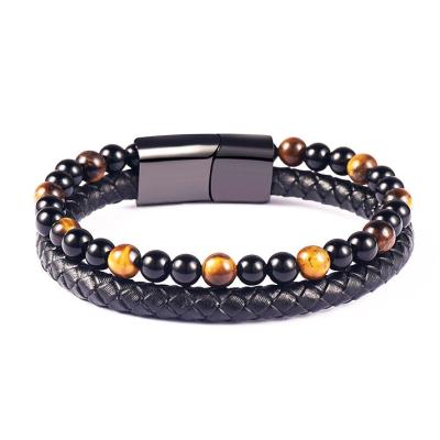 China Stainless Steel Natural Stone Magnetic Leather Bracelet Buckle Women Fashion Bracelet Natural Stone Bracelet for sale