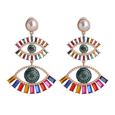 China High Quality High Quality Gold Plated Big Eyes Diamond Evil Eyes Alloy Crystal Stud Earrings Women for sale