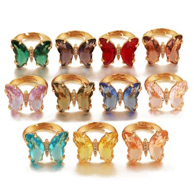 China New CLASSIC 18K Gold Plated Rings Cubic Zirconia Dazzle Butterfly Copper Ring for sale