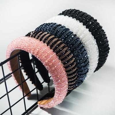 China Wholesale Handmade Beaded Sponge Beaded Circle Women Retro Fashion Hair Band for sale