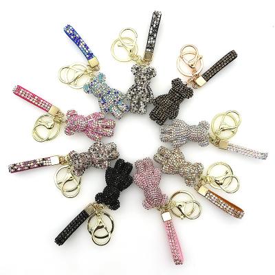 China High Quality Leather Metal Key Chain Crystal Rhinestone Teddy Bear Keychain Hot Selling Key Chain Bag Pendant for sale