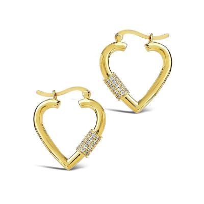 China CLASSIC 925 Sterling Silver Gold Plated CZ Heart Carabiner Lock Circle Earrings Shape Earrings for sale