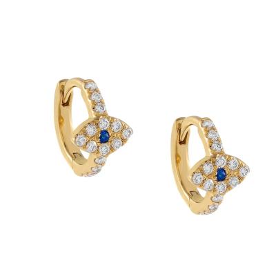 China CLASSIC 925 Sterling Silver Gold Plated Blue Sapphire Diamond Evil Eye Huggie Earring for sale