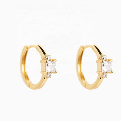 China CLASSIC 2022 Hot Selling 925 Sterling Silver Gold Plated Trio Diamond Huggie Hoop Diamond Earrings for sale