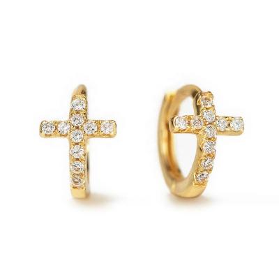 China 2022 New Design 925 Sterling Silver Gold Plated Diamond Cross Huggie Hoop Earrings for sale