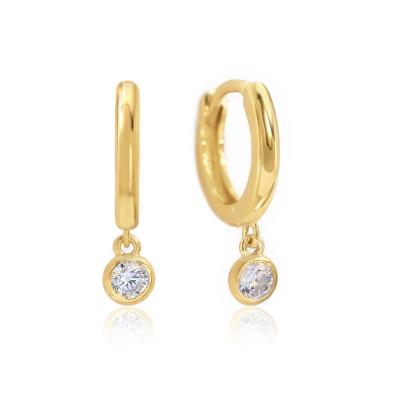 China CLASSIC 925 Sterling Silver Gold Plated Tiny Solitaire Zircon Dangle Huggie Circle Earrings for sale